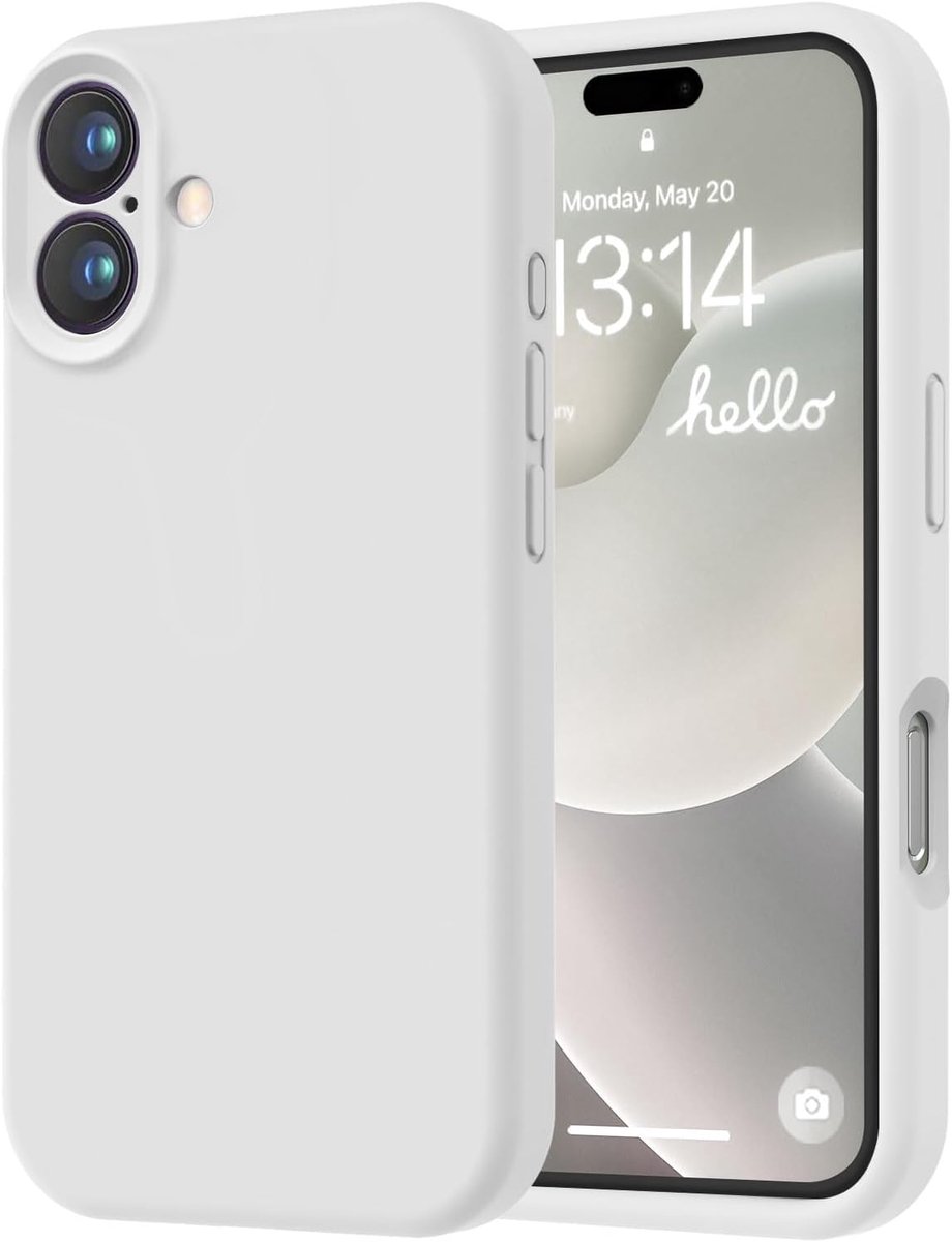 Speciaal ontworpen voor iPhone 16, gemaakt van hoogwaardig siliconen met een zachte, krasbestendige microvezelvoering. Schokbestendig beschermhoesje voor mannen, vrouwen en meisjes (6,1 inch), wit.