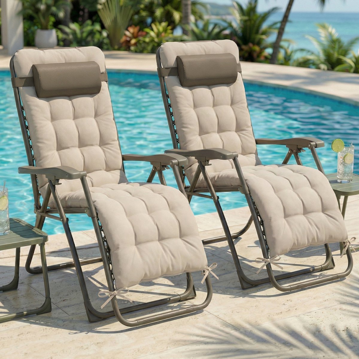 CASABEL Zero Gravity Stoel Inklapbaar, 2 Stuks, Relaxstoelen met Kussen, Tuinstoelen van Roestvrij Staal en Textilene, taupe