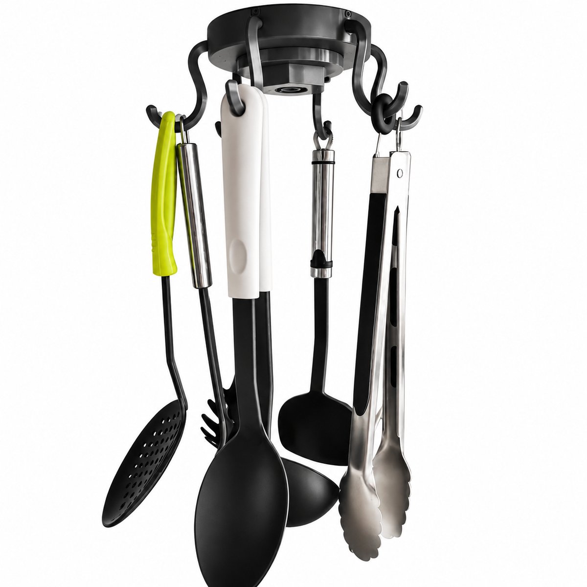 Draaibare Keukengerei Houder - Keukentool Houder - Opbergrek Voor Keukengerei - Ruimtebesparende Keuken Organizer - Hangende Keukenhouder - Multifunctionele Opberger Voor Lepels Tang Spatel Garde - Onder Kast Montage - Zwart