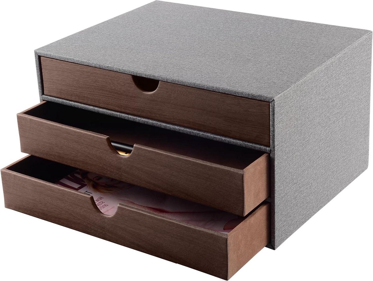 Bureau Opberger - Lade Box - Bureau Organiseren - Drie Compartimenten - 33x25x18 cm - Grijs