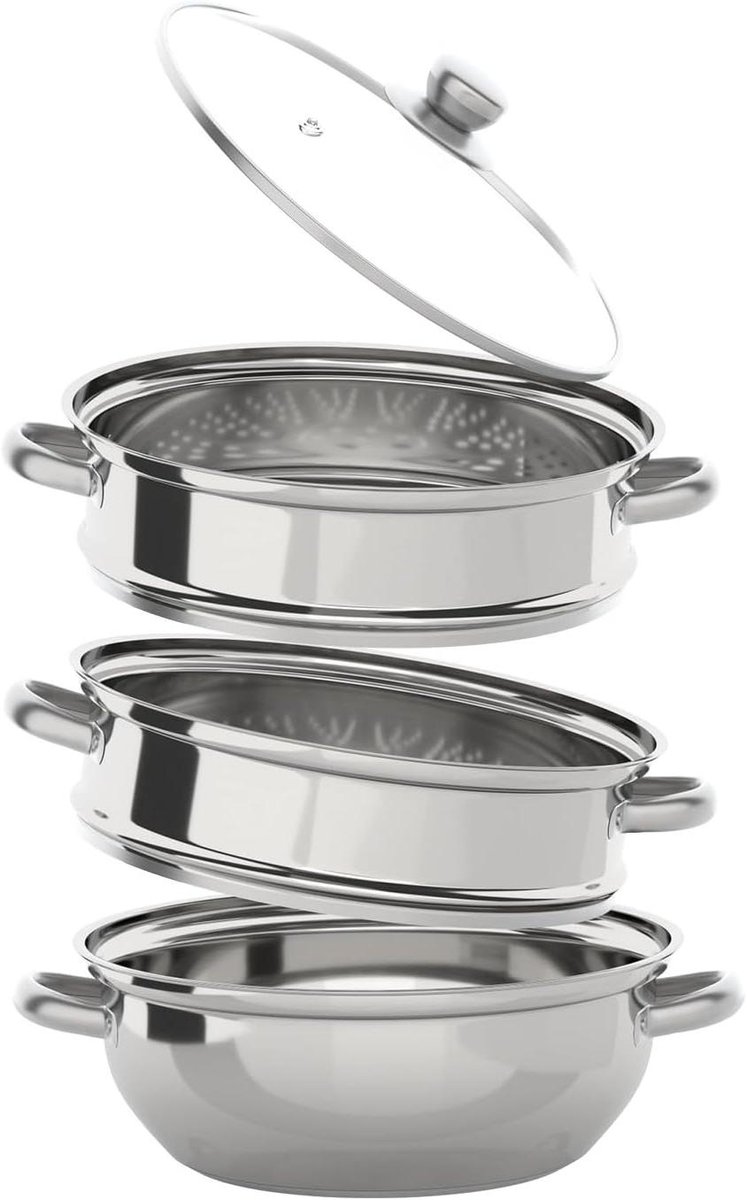 Stoompan Set - Kookpan Stoom - Gezond Koken - Stapelbaar Ontwerp - 30 cm - Zilver