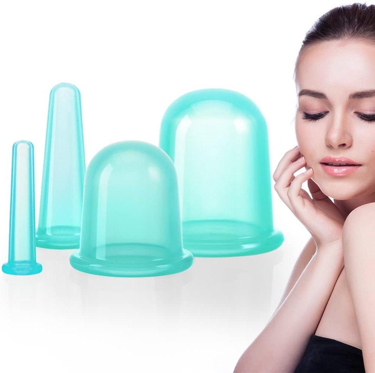Massage Cups - Cupping Set - Huidverbetering - 4 Verschillende Maten - Set van 4 - Groen