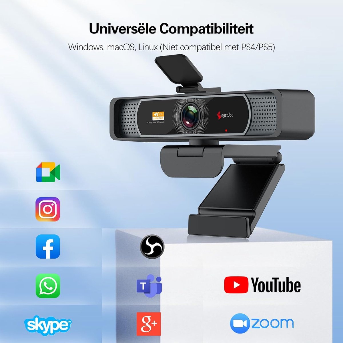 4K Streaming Camera - Webcam PC - Professionele Conferenties - 120° Ultra-Wide Hoek - 1080p@60FPS - Zwart thumbnail 3