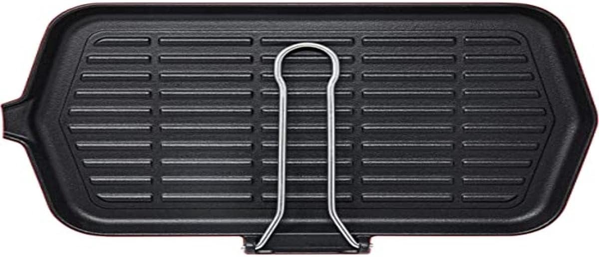Grillpan Gietijzer - Inductie Pan - Gelijkmatig Koken - Krasbestendig Emaille - 23 x 36 cm - Wit Grijs