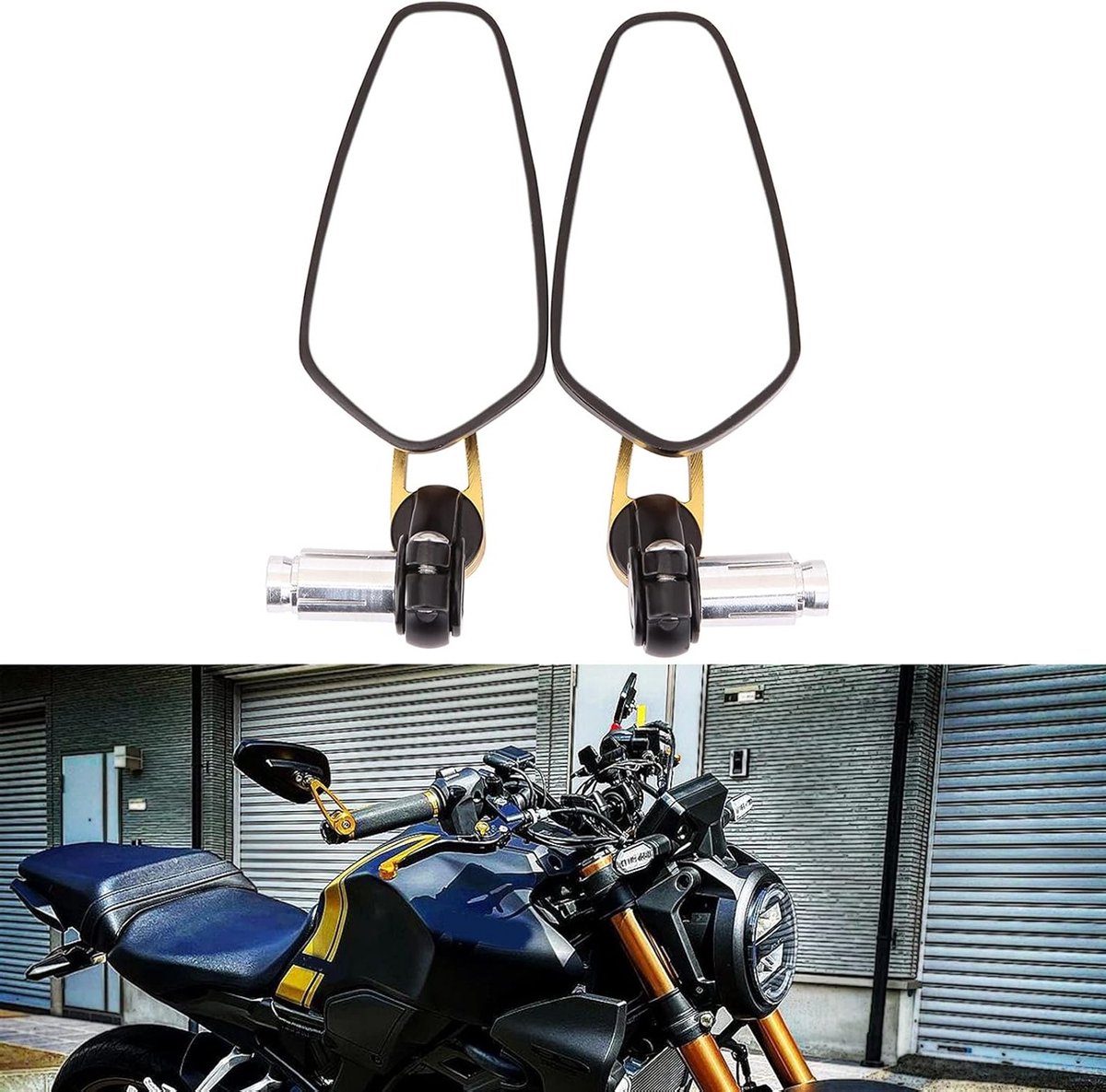 Universele Achteruitkijkspiegel voor Motorfiets - 7/8 inch 22mm, Geschikt voor Cruiser, Scooter en Cafe Racer - Goudkleurig Design