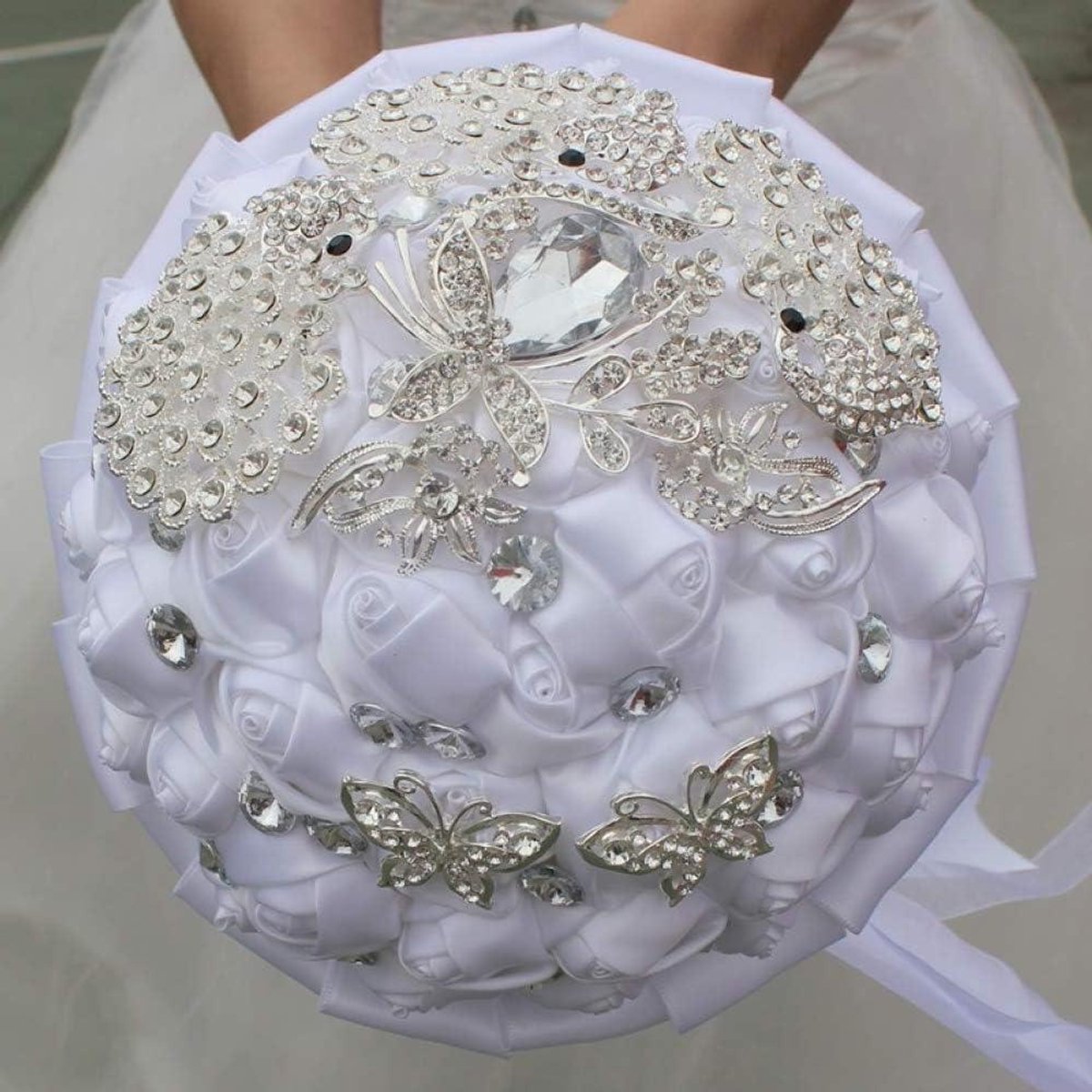 Bloemenboeket Decoratie - Bruiloft Bloemen - Bruiloft Versiering - Elegante Stijl - 18 cm Diameter - Wit