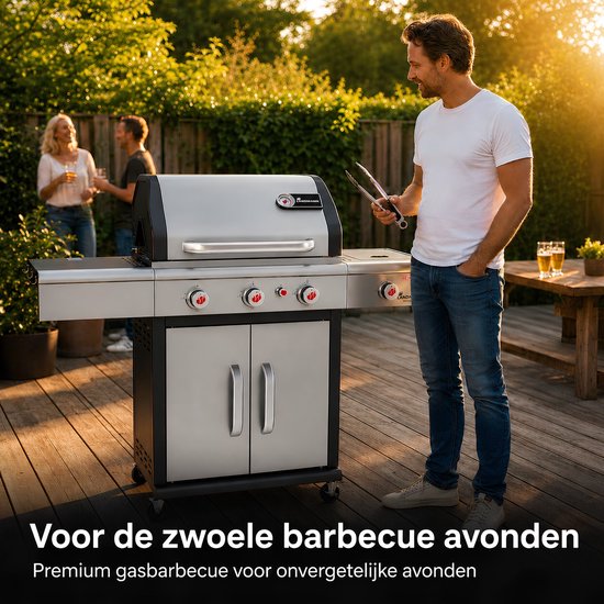 Landmann Triton PTS 3.1 Gas BBQ - Zijbrander - 3 Branders - 140 cm - Edelstaal - Gietijzeren Rooster van Landmann — afbeelding 4