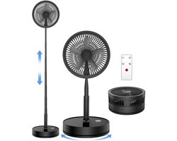 UFTA Ventilator - Opvouwbare Tafelventilator - Oplaadbaar met Afstandsbediening - 4 Standen 7200mAh - Stil & Draagbaar - Zwart