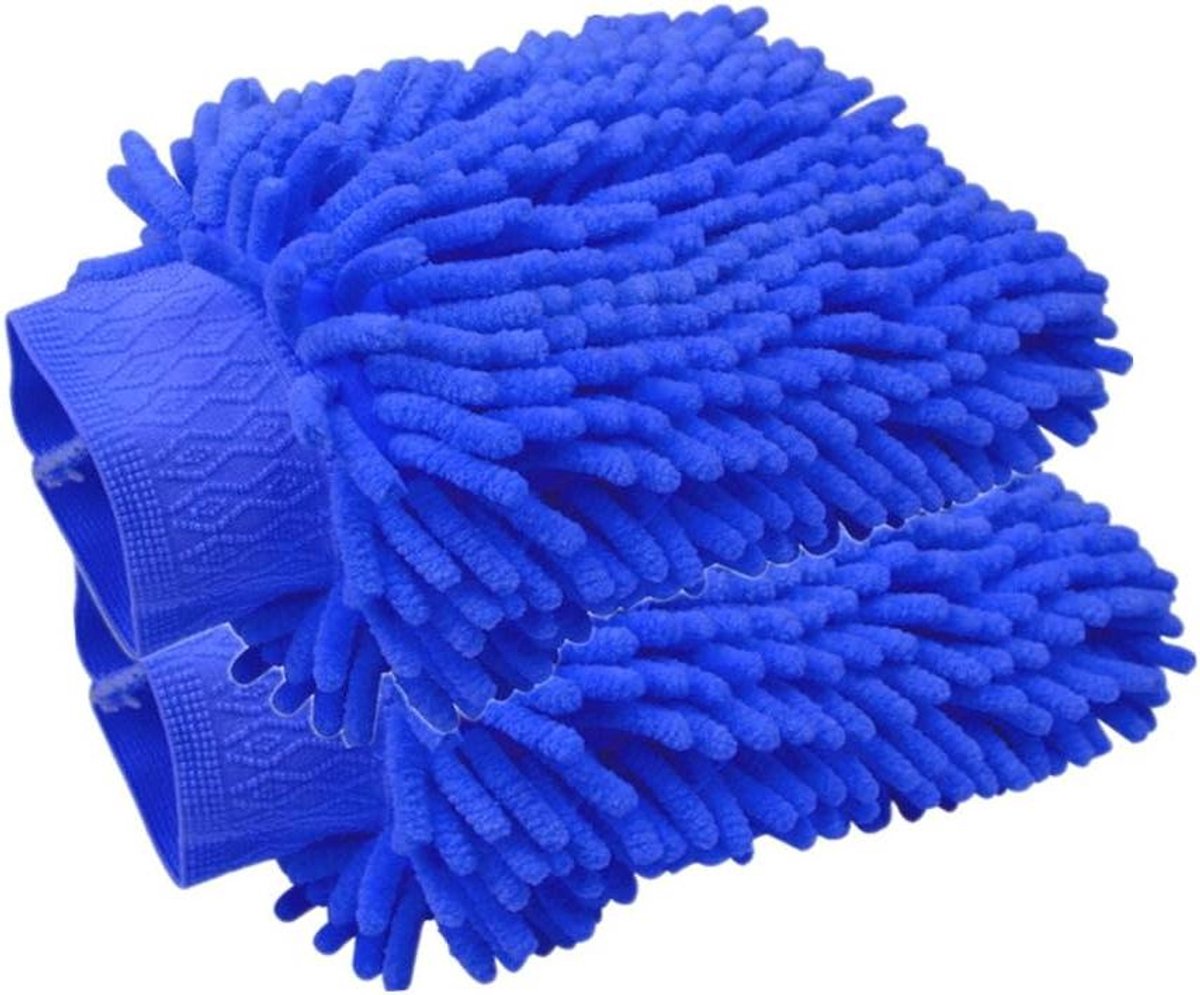 Washandschoen Microfiber - Schoonmaak Wanten - Auto Poetsen - Dubbelzijdig Ontwerp - 2 Stuks - Koningsblauw