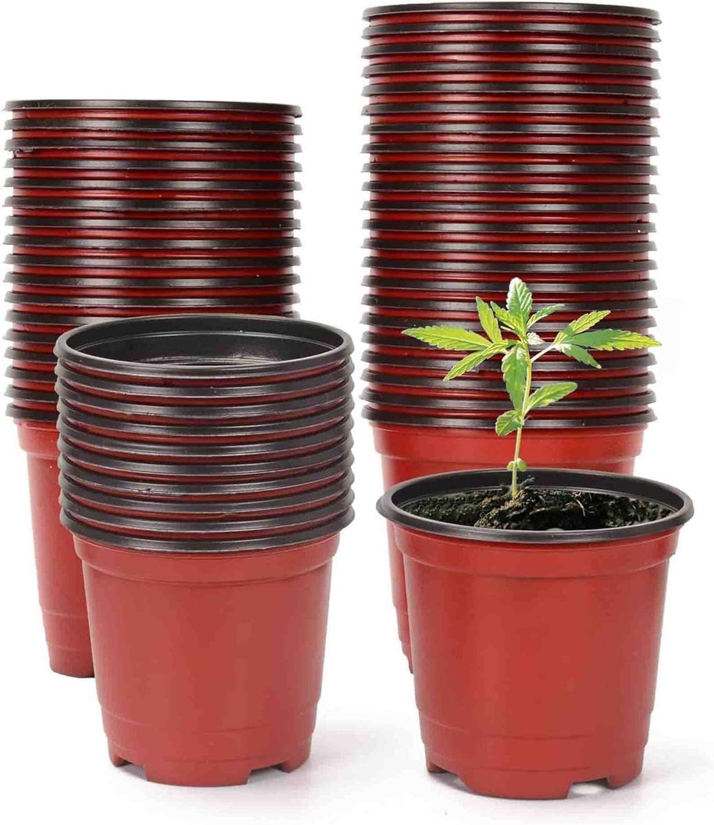 Plantenpotten - Zaadstartpot Bloempot - Zaailingen Kweken - Dik Duurzaam Materiaal - 10cmx9cm - Rood Zwart