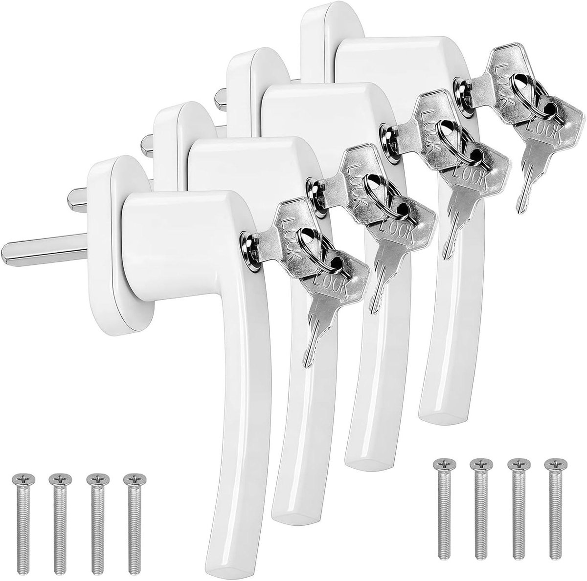 Afsluitbare raamgrepen - Raambeveiliging set - Extra huisbeveiliging - Aluminium constructie - 4 stuks - Wit