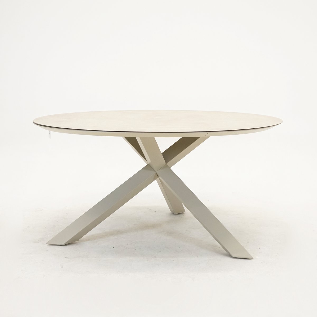 Vita - Tuintafel rond Rotonda - 150cm - cream - Aluminium onderstel - Keramiek laag op glas tafelblad - kruispoot - Met stelpootjes - Onderhoudsarm - Makkelijke montage