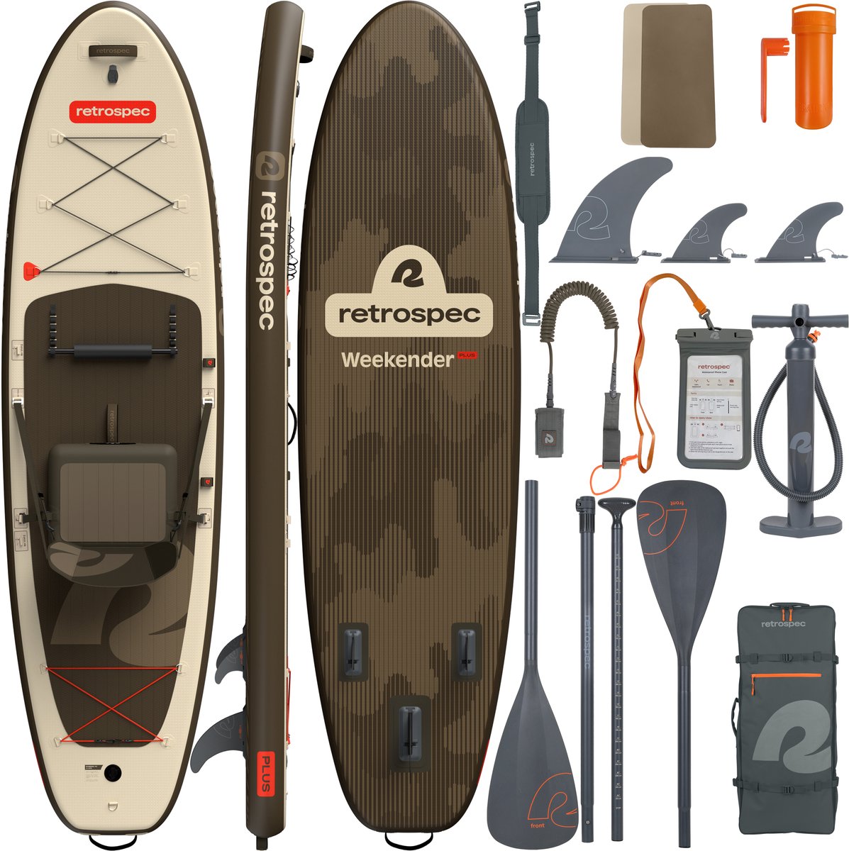 Retrospec Opblaasbaar Supboard Kayak Hybrid - 320 cm - Inclusief Zitje, Opbergtas en Accessoires - Stand Up Paddle Board / SUP - Beige / Bruin
