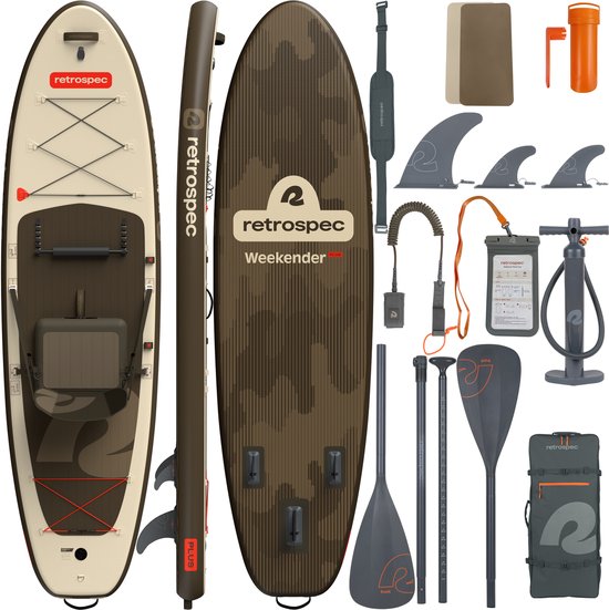 Retrospec Opblaasbaar Supboard Kayak Hybrid - 320 cm - Inclusief Zitje, Opbergtas en Accessoires - Stand Up Paddle Board / SUP - Beige / Bruin