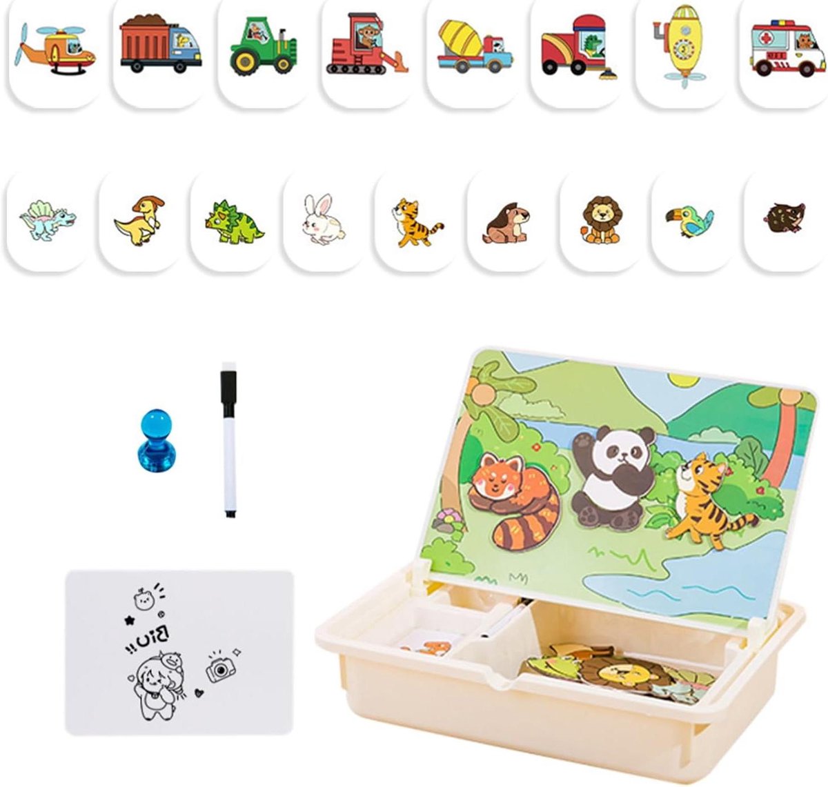 Magnetische Puzzeldoos - Puzzelspel Kleuters - Creatief Leren - Sterke Magnetische Verbinding - 34 x 24.6 x 0.1 cm - Multicolor