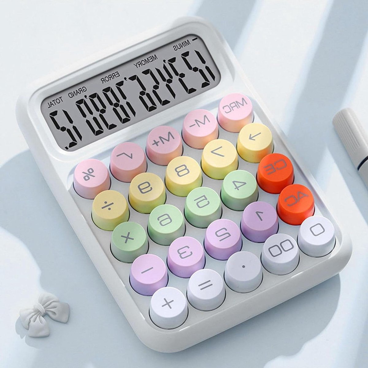 Rekenmachine met toetsenbord - Bureau calculator - Thuiskantoor werk - Mechanisch toetsenbord - N.v.t. - Wit