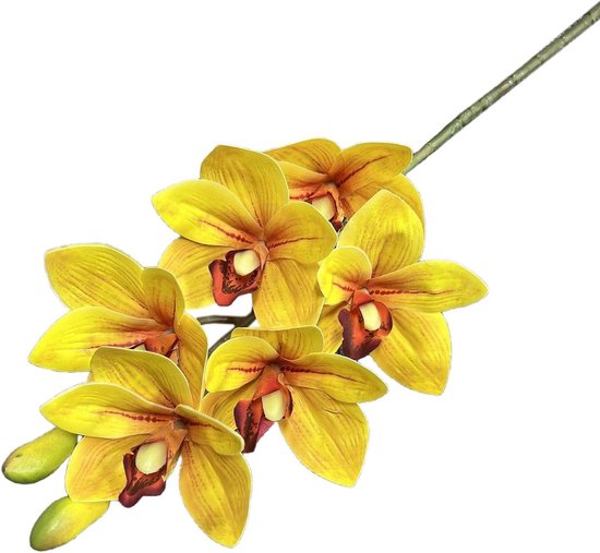 Kunstorchideeën Set - Nepbloemen Orchidee - Huis Decoratie - Real Touch Materiaal - 6 Stuks 74 cm - Geel