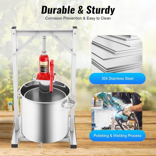 Roestvrijstalen Pers - Handmatige Fruitpers - Sap Maken - Hydraulische Krik - 22 Liter - Zilver — afbeelding 2