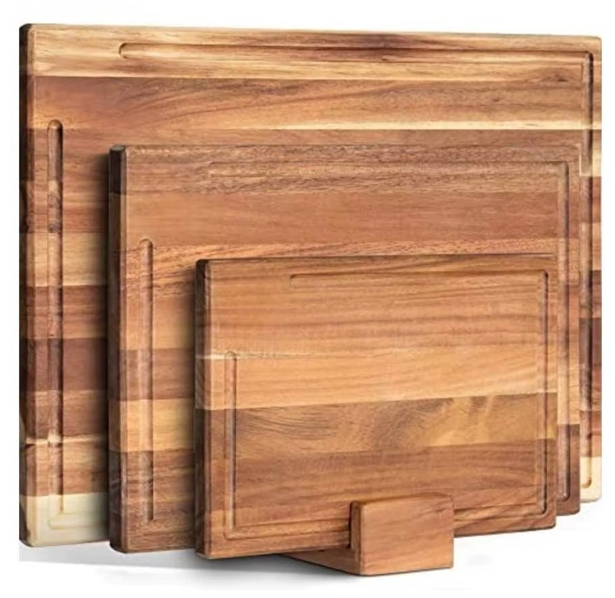 JOYNEXTBUY 3-delige Snijplankenset – Acaciahout – Houten Snijplanken voor Groente, Fruit en Vlees – Keukenplank Set – Duurzaam & Natuurlijk