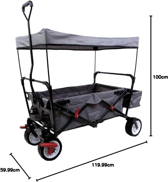 Opvouwbare Bolderkar - Transportwagen Kinderen - Strand Gazon - Inklapbaar met Dak - 80x46x27cm - Grijs van Opvouwbare Bolderkar — afbeelding 5