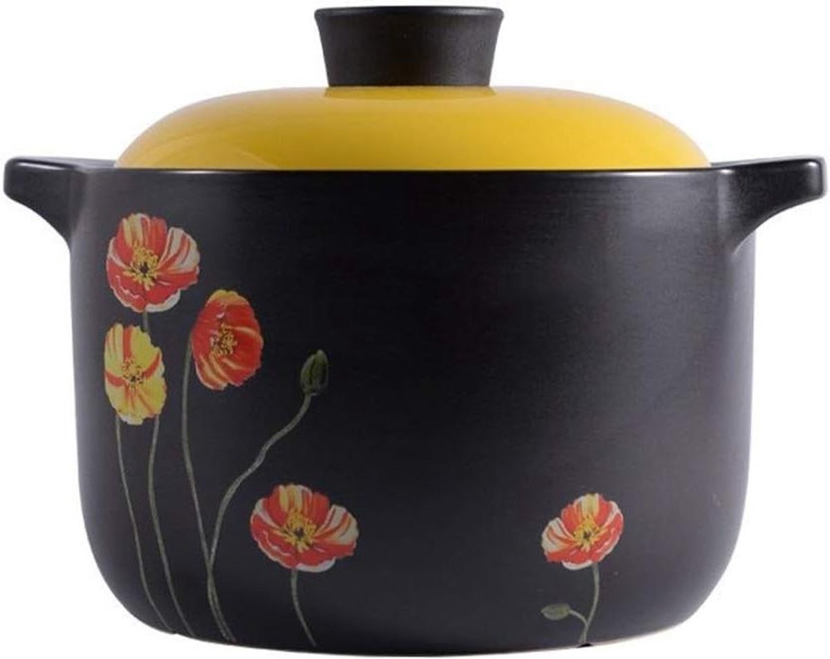 Keramische soeppan - Braadpan voorraadpot - Langzaam koken - Hittebestendig keramiek - 4L - Zwart