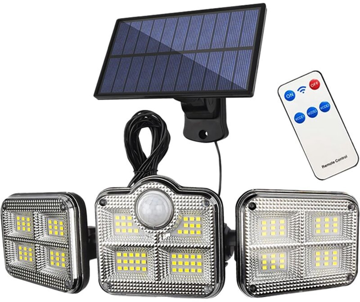 Buitenlamp op zonne-energie geschikt voor bewegingssensor, 360° draaibaar, waterdicht, 122 LED-lampjes.
