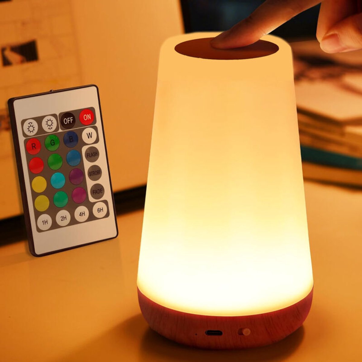 LED-nachtlampjegeschikt voor naast het bed, sfeerverlichtinggeschikt voor de slaapkamer, aanraakgevoelig nachtlampje, 13 RGB-kleuren, USB-oplaadbaar, tafellamp geschikt voor afstandsbediening, geschikt voor slaapkamers, woonkamers en kamperen.