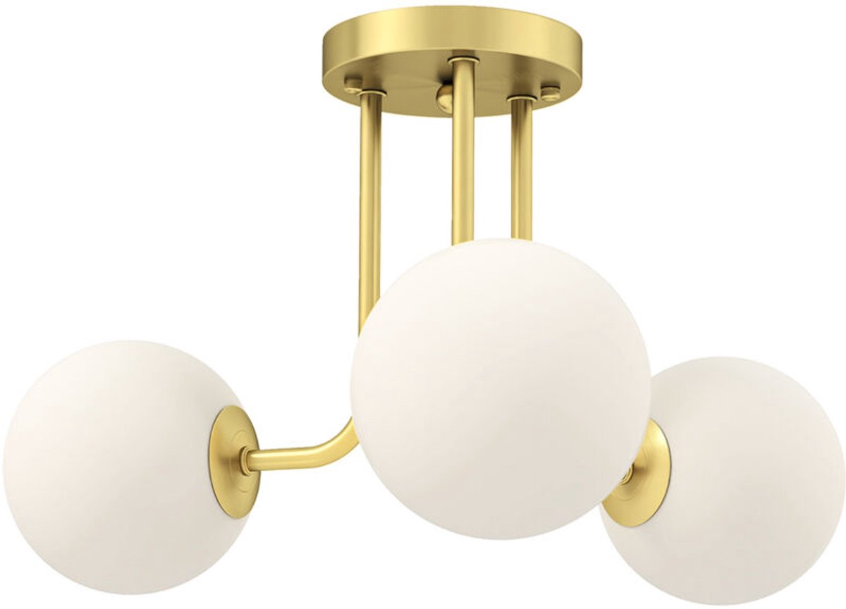 Binnenplafondlamp, 25W LED-plafondlamp, plafondlamp geschikt voor drie lampen, G9-fitting, bolvormige lampenkap, 42 x 42 x 26,5 cm, goudkleurig