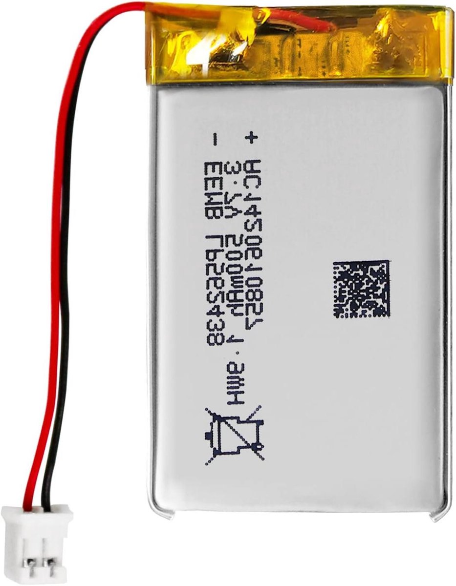 Oplaadbare Batterij - Lithium Polymeer - Apparaten Voeden - Met PCM Beveiliging - 500mAh 3.7V - Zwart/Rood