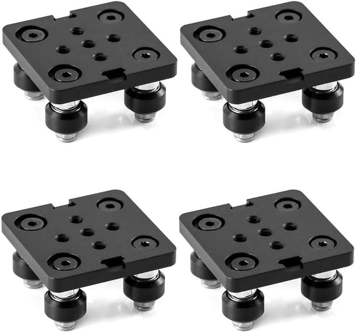 V-Wielplaat Set - Portaalstangplaat - 3D Printer Onderdelen - Robuuste Aluminium Constructie - 4 Stuks - Zwart