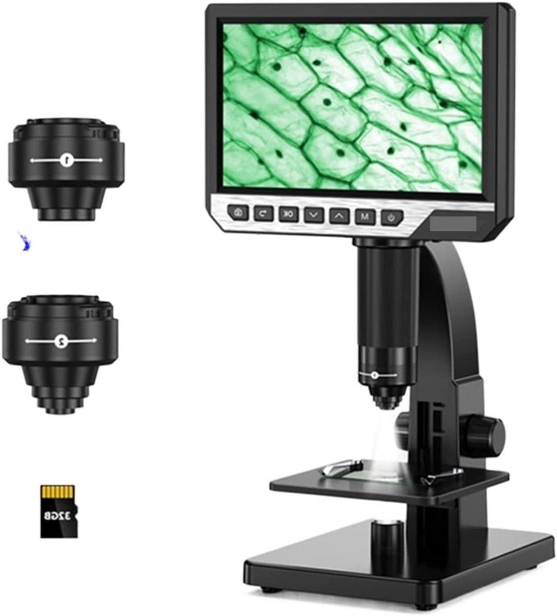 Digital Microscope, Digital Microscope 2000X 7" IPS 12MP 1080P Lab Biological Microscope Camera Dual Lens With Remote Control for Kids Adults(32GB No RC)