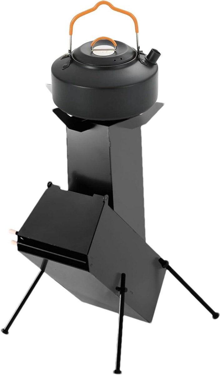 Raketkachel - Kampeerkachel Buiten - Koken Buiten - Efficiënte Warmteopwekking - 303L x 253B x 18H cm - Zwart
