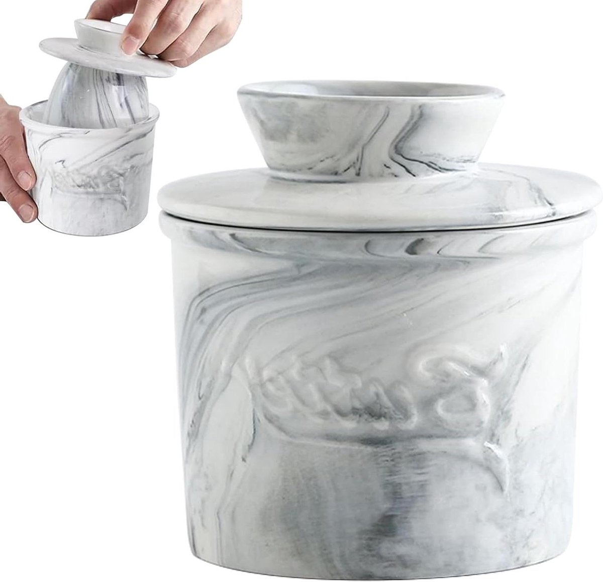 Boterhouder Keramiek - Boterpot Boterbakje - Boter Vers Houden - Met Deksel - 10 x 10 cm - Wit