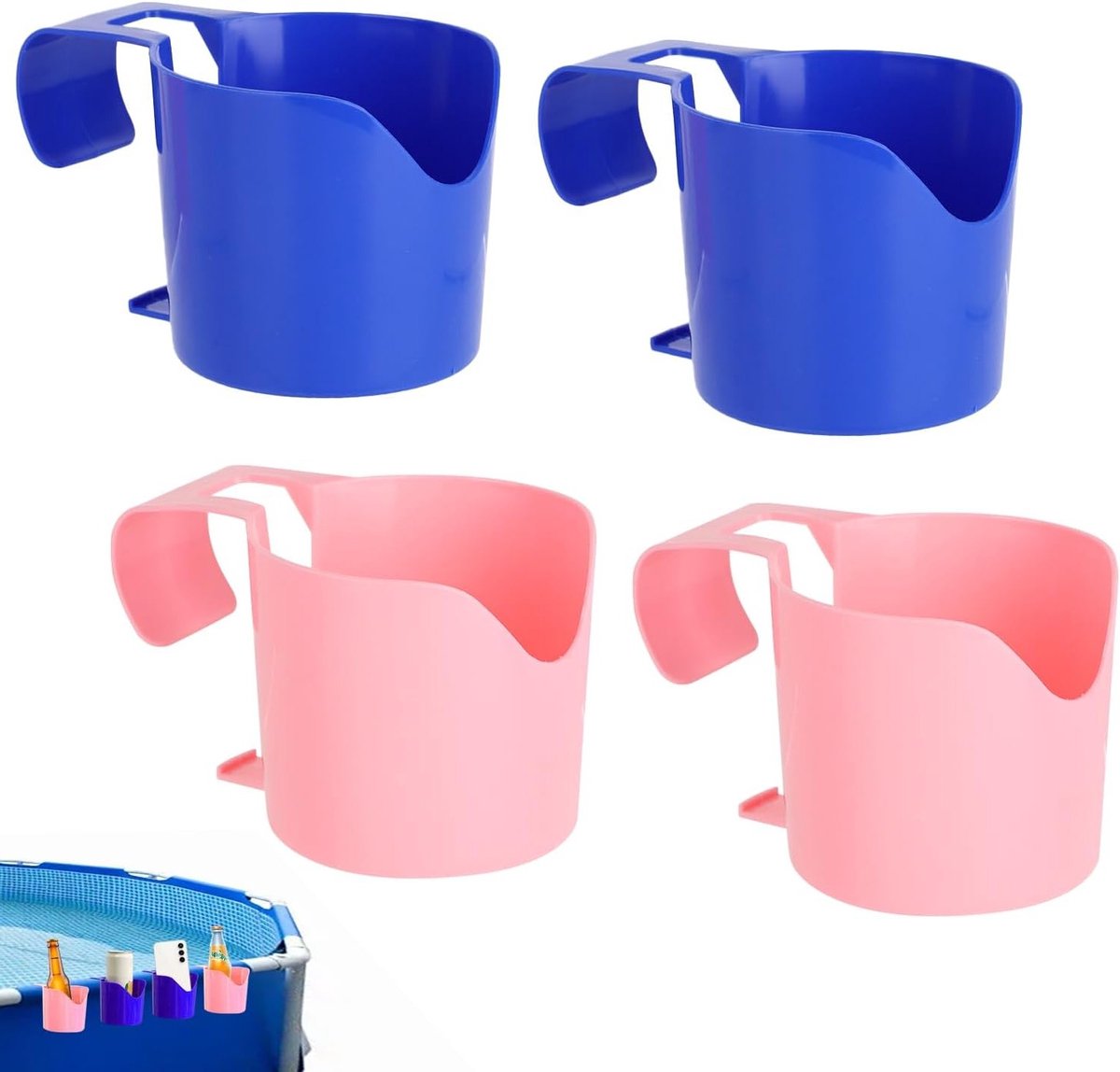 Set van 4 Drijvende Bekershouders voor Zwembad - Plastic Drinkhouders voor Drankjes, Mobiele Telefoons en Zonnebrillen, Ideaal voor Cocktails en Bier, Blauw/Roze