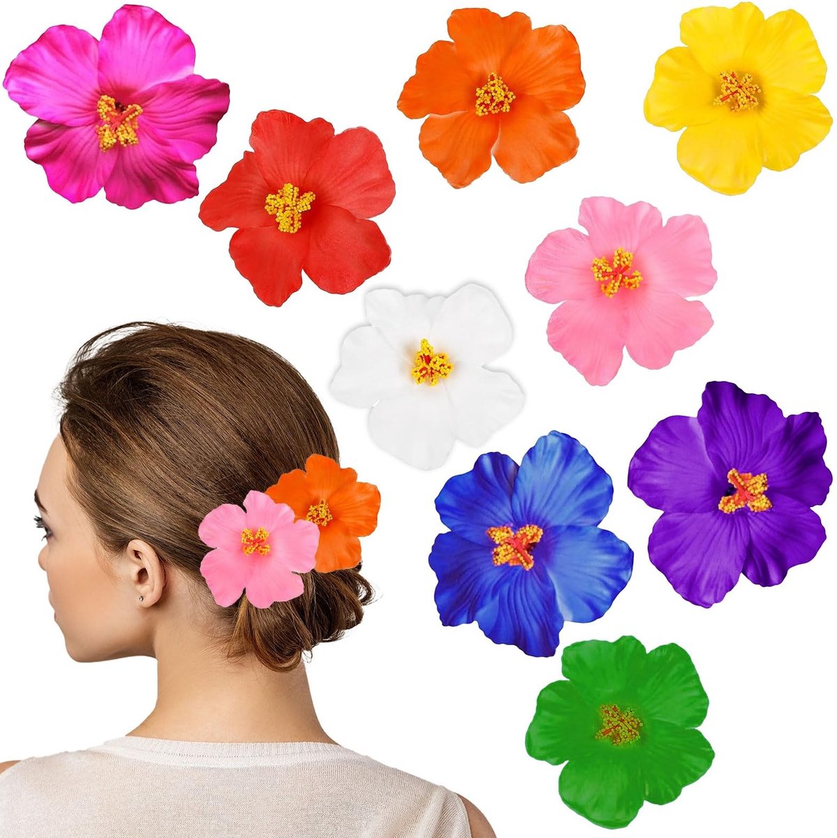 Dailygoods- Haarclips 9 Stuks - Boheemse Bloem Haarspelden - Hawaiiaanse Haarclips - Kunstmatige Tropische Bloemclips - Voor Bruiloft - Hoogwaardig EVA Materiaal