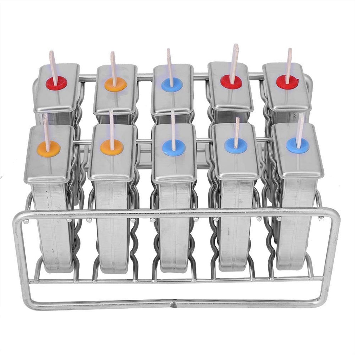 Dailygoods- IJsvormen 10-delige set - IJsjes Vormen - Roestvrij Staal - BPA-vrij - Inclusief 100 Houten Stokjes - Afmetingen 21 x 15 x 9,5 cm - Ijsjesvorm