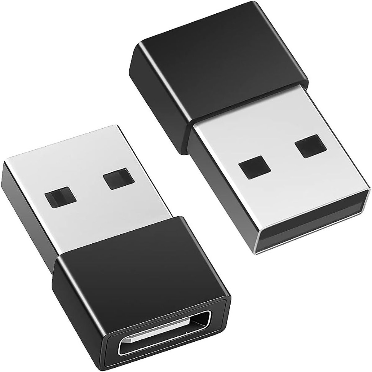USB-A naar USB-C Adapter Set van 2 voor MacBook, Tablet en Samsung Galaxy - Zwart, Snelle Gegevensoverdracht en Opladen