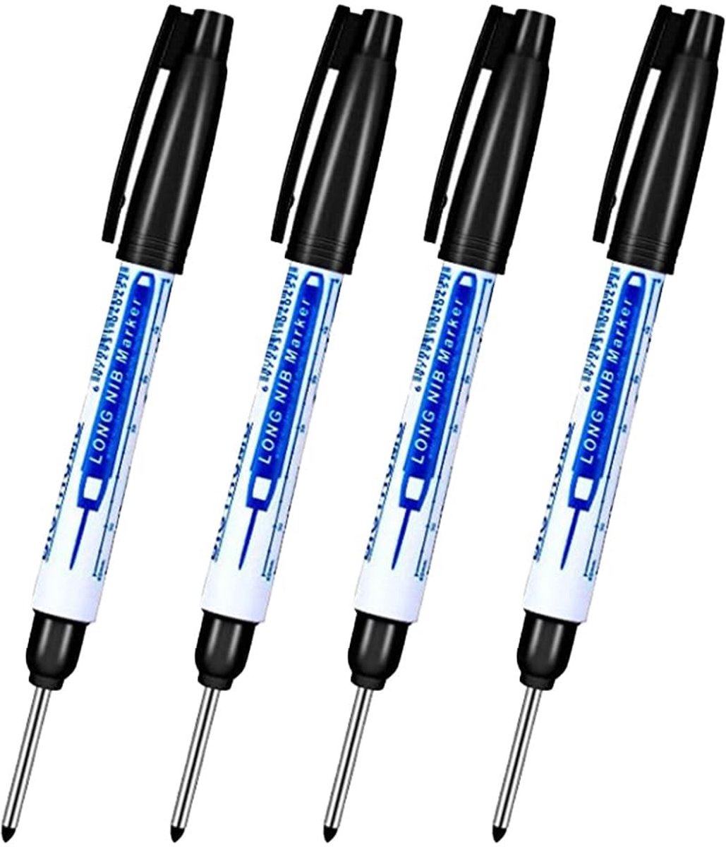 Dailygoods- Markeerstiften 4 stuks - Waterdichte Marker Pen - Diepe Gat Markeerpen - Fijne Punt - Draagbaar Formaat - 30 mm Penpunt - Markerpen