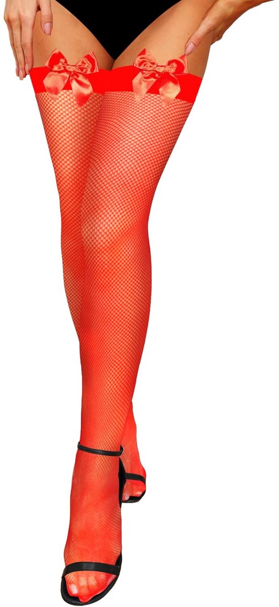 Dailygoods- Panty Dames - Dijhoge Netkousen - Elastisch met Strik - Versterkte Tenen - Geschikt voor Cosplay - 76% Polyamide, 16% Spandex, 8% Katoen