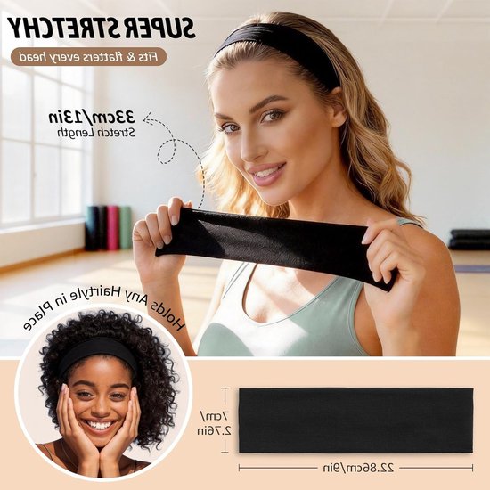 Set van 2 brede haarbanden voor mannen en vrouwen - non-slip, zachte elastische sporthaarbanden voor yoga, hardlopen, fitness en make-up, ideaal voor dagelijks gebruik — afbeelding 4