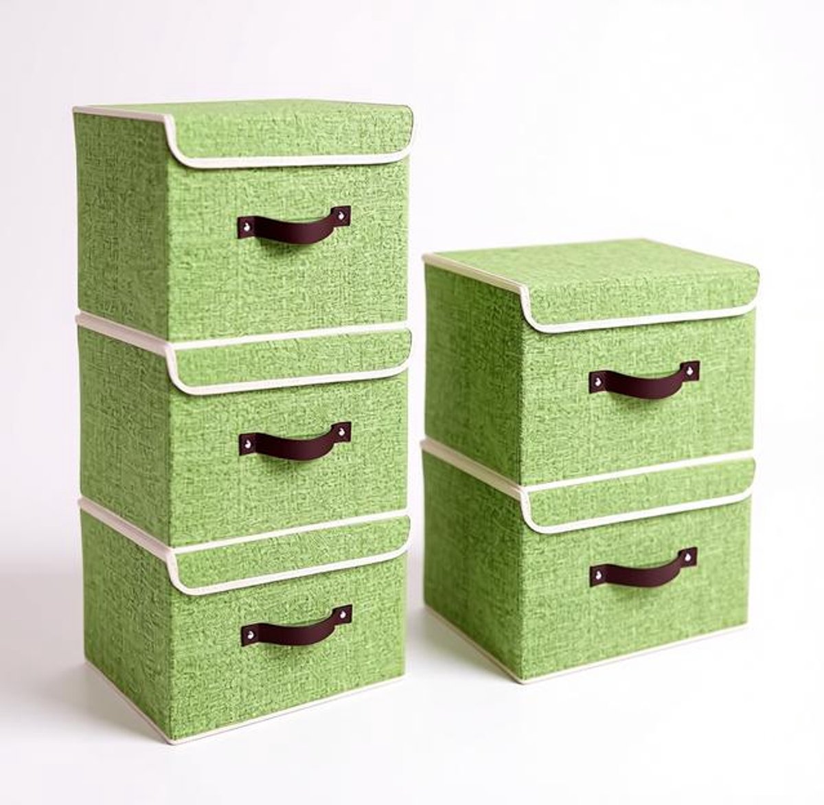 ElleMooi Opvouwbare Opbergdoos met Deksel - Stof - Afwasbaar - Opbergbak - 38x25x25 cm - Set van 5 - Groen