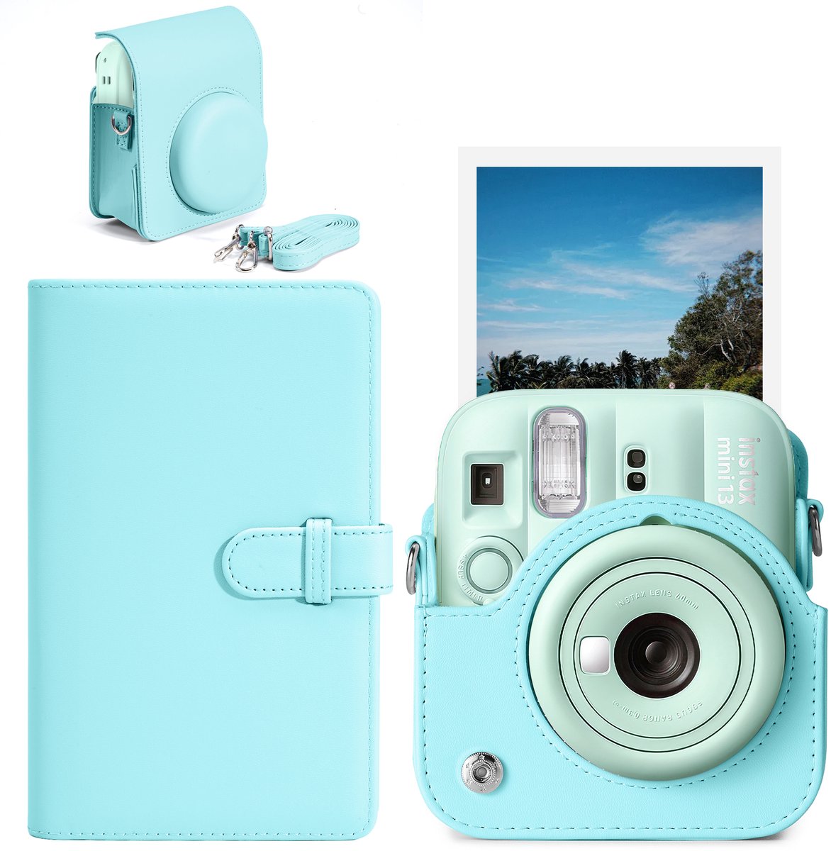 RHYTHMFLAME Instax Mini 13 Accessoireset - Cameratas met Schouderriem en Fotoalbum - Mintgroen