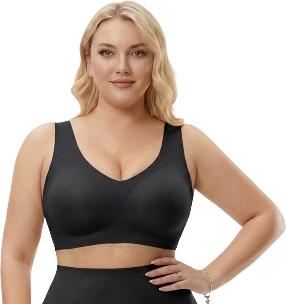 Naadloze Push Up BH Zonder Beugel en Sluiting – Maat M – Zwart – Comfort BH Dames - Onzichtbare Seamless BH met Uitneembare Pads - Ademende Stretch BH - Sport BH Dames - Yoga BH - Corrigerende BH - Shapetape