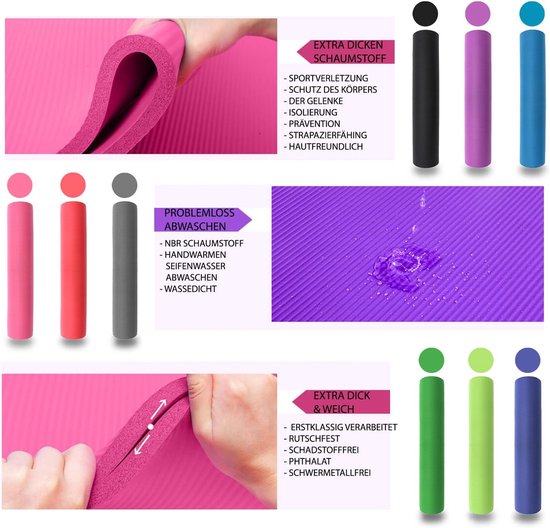 XXL Yogamat - Fitnessmat Pilates - Comfortabel Trainen - Extra Dik - 200x100cm - Paars — afbeelding 2