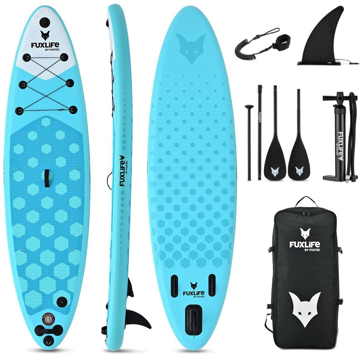 FUXLIFE by FUXTEC SUP Board FX-SUP320D1 groen | Stand Up Paddle Board | opblaasbaar met pomp | 3 vinnen | 150 kg draagvermogen