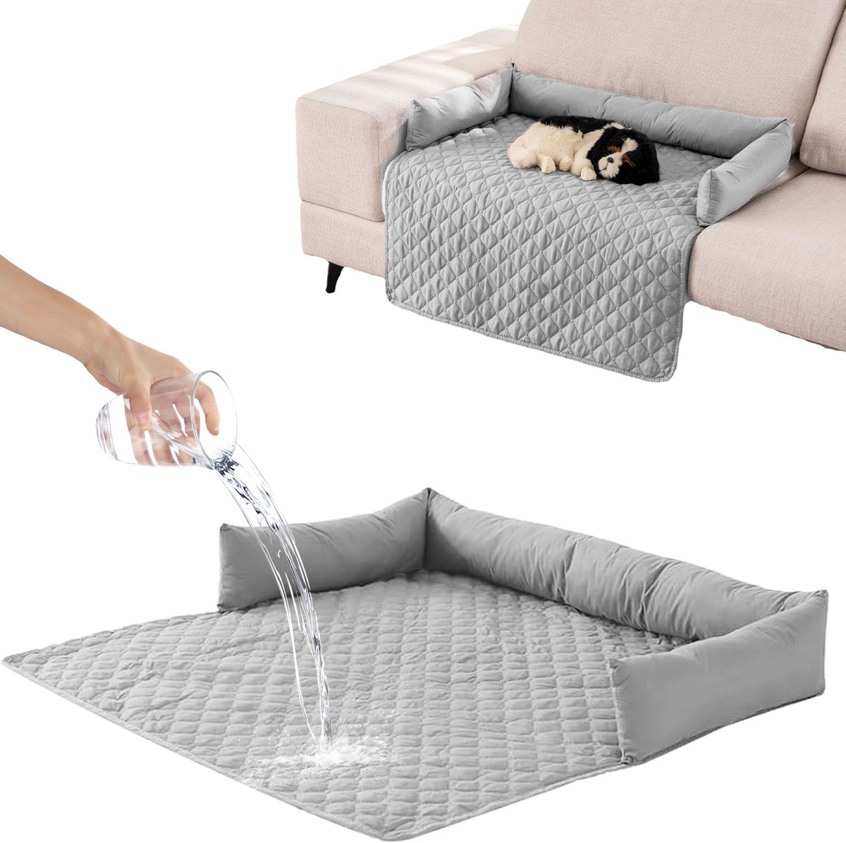 Waterdichte Hondendeken voor Auto & Bank - Premium Ultrasoon Gewatteerde Hondenmat - Kofferbakbeschermer & Benchmat - Antislip & Wasbaar - 90x120 cm - Lichtgrijs