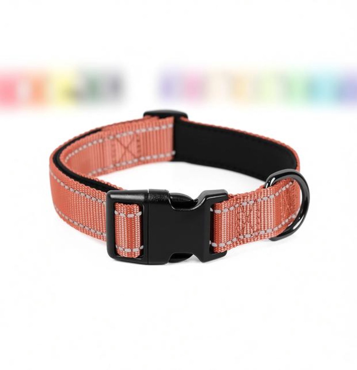 ElleMooi Zacht Gevoerde Neopreen Nylon Hondenhalsband voor Puppy's en Honden - Verstelbaar Reflecterend - Koraal M