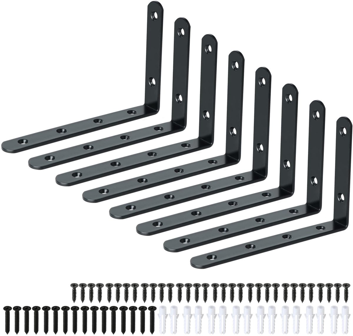 Dailygoods- Plankbeugels 8 Stuks - Zware Metalen L-Beugel - 125 mm x 75 mm x 20 mm - Wandgemonteerde Planksteunen - Duurzaam - Geschikt voor Thuis/ Kantoor