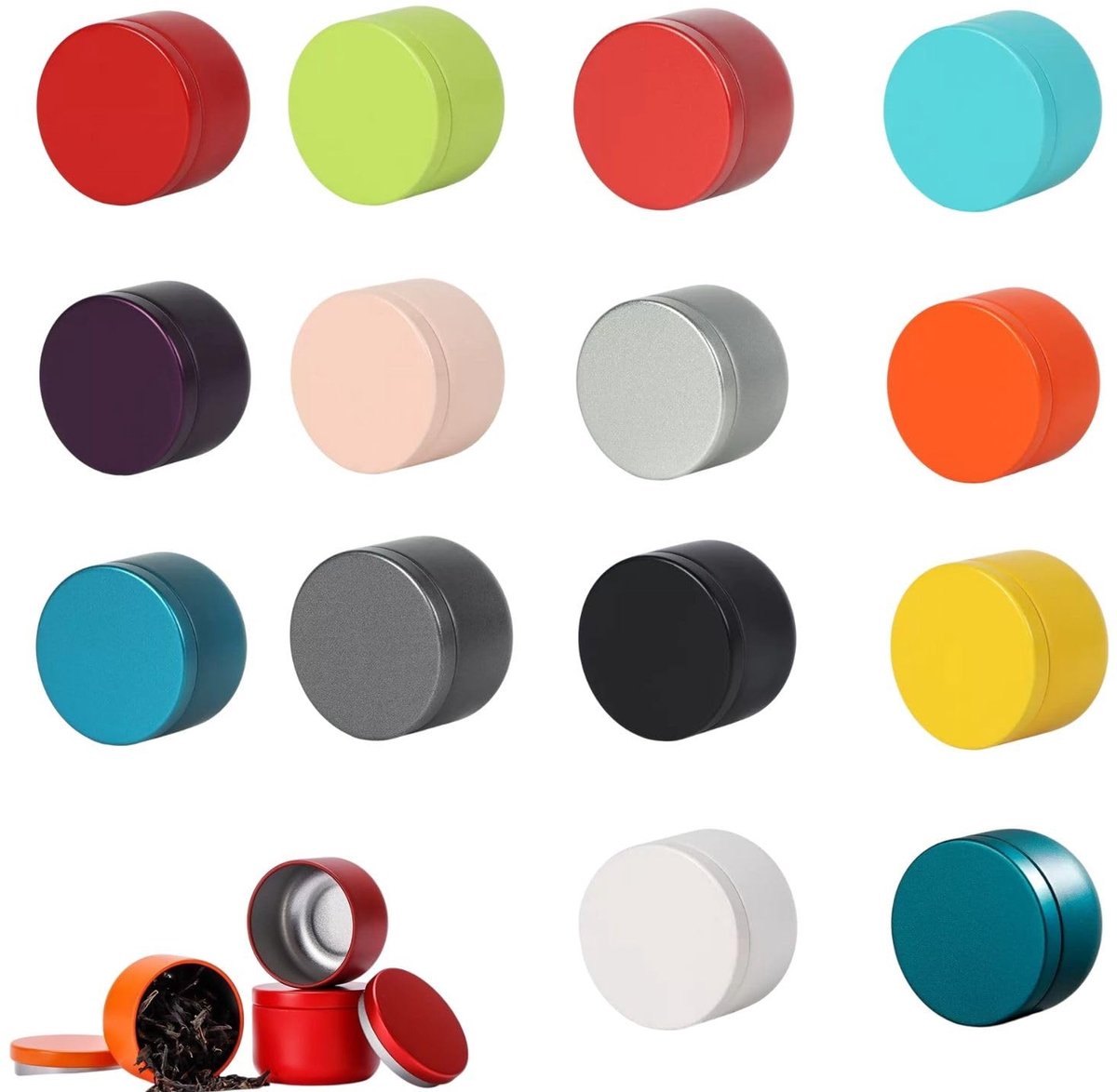 Dailygoods- Theeblikjes Set van 14 Kleurrijke - Opbergdozen voor Thee/Koffie/Specerijen - Duurzaam - Metalen - Decoratief - Ideaal voor dagelijks gebruik