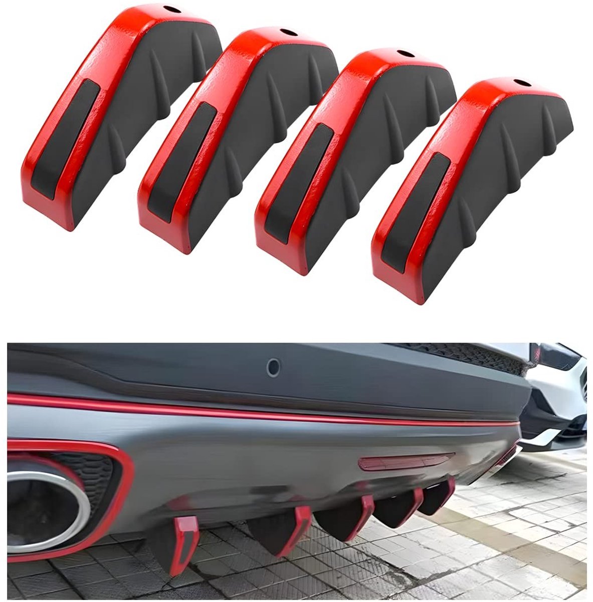 Dailygoods- Achterbumperspoiler Set van 4 - Driehoekige Spoilerlip - Haaienvin Bescherming - ABS Materiaal - Universele Toepassing - Waterdicht